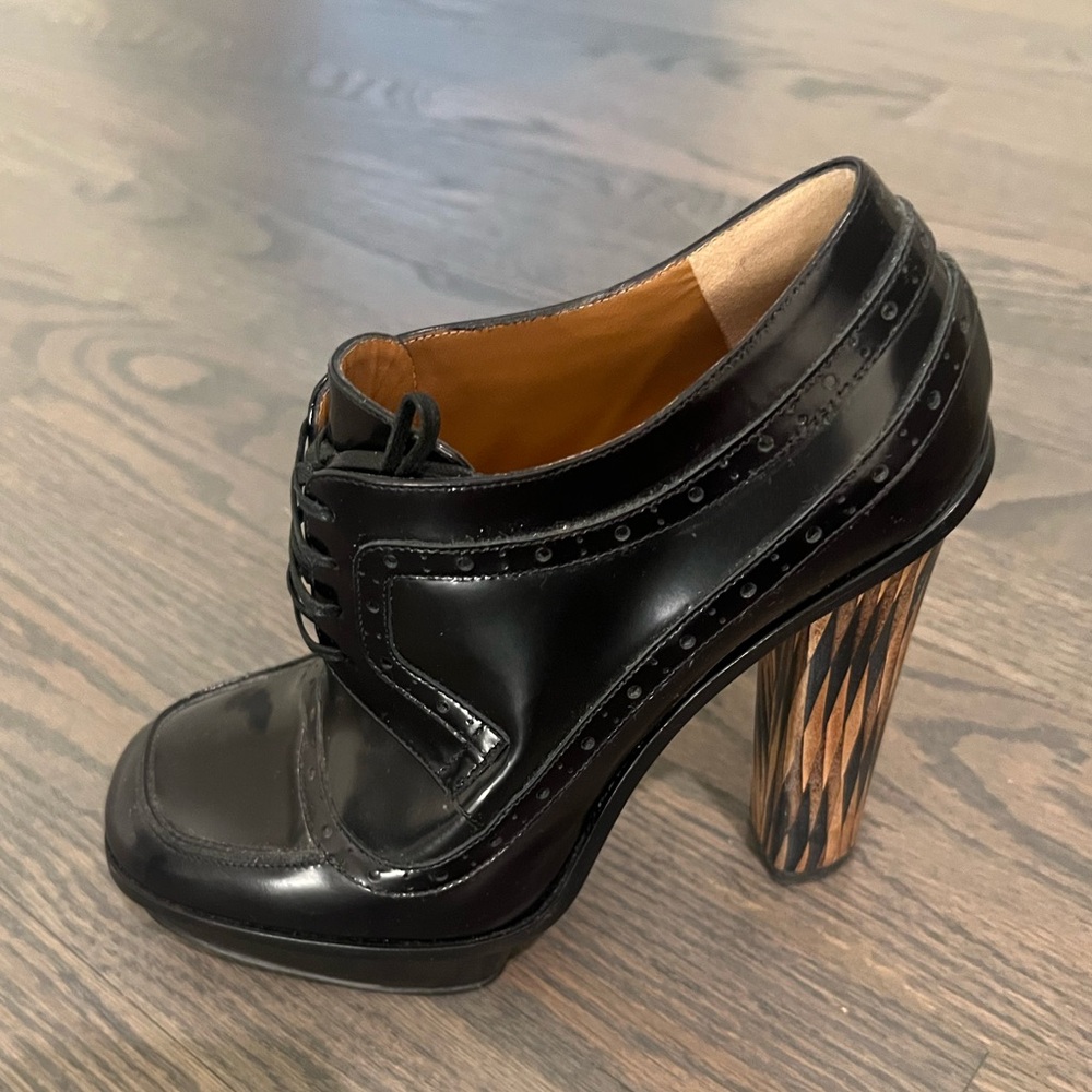 Black & Olive Fendi Stack Heel Oxfords